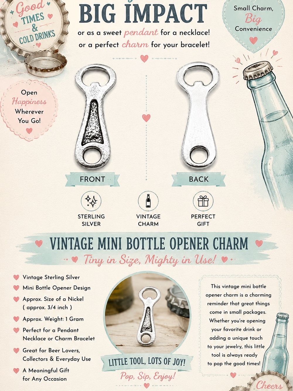 Vintage Sterling Silver Mini Bottle Opener Charm